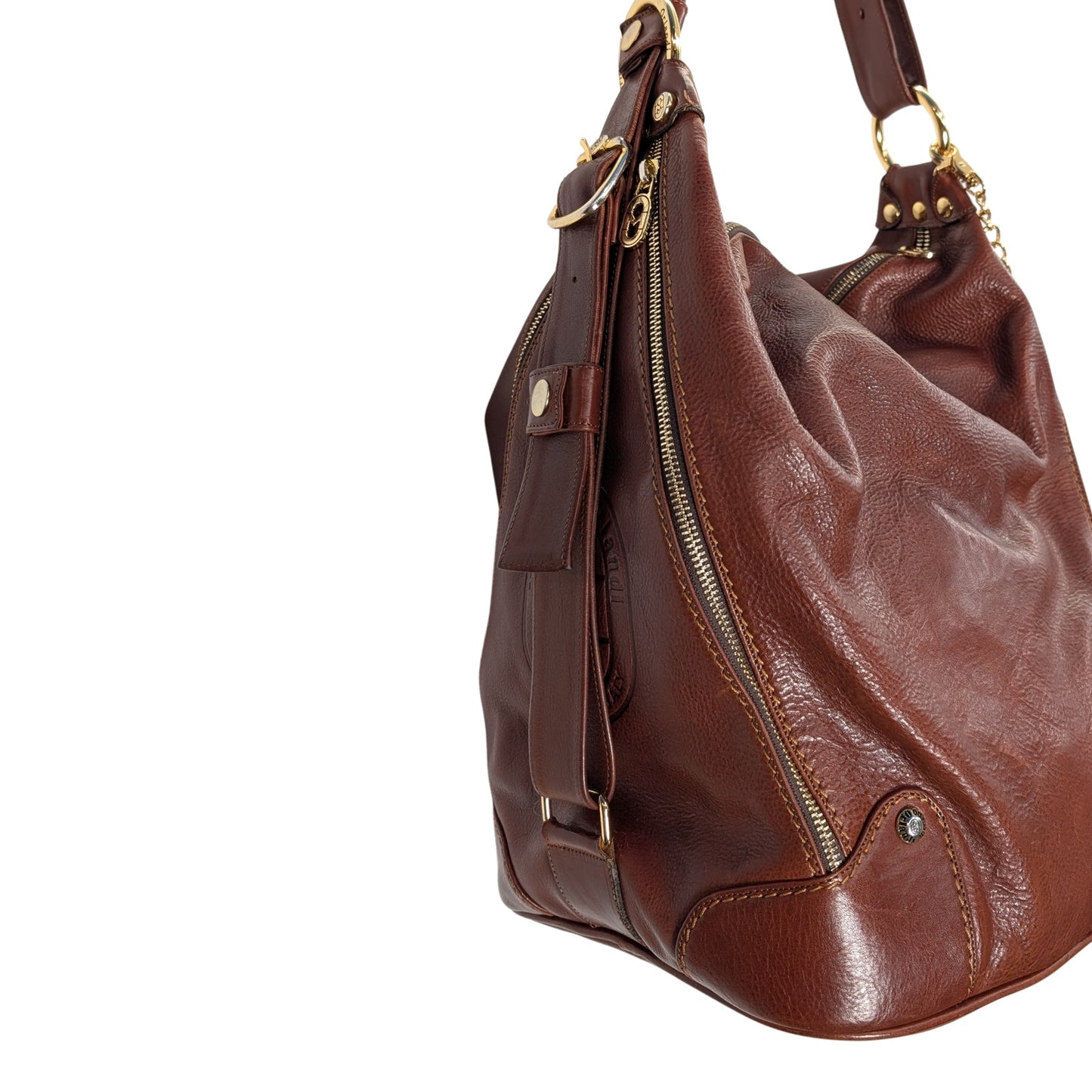Marino Orlandi Cognac Brown Leather Convertible Backpack Shoulder Bag Made in Italy
