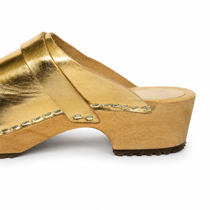 Hoof x Lost & Found Metallic Gold Leather Wooden Platform Clogs EU 40 US 9.5 Rare