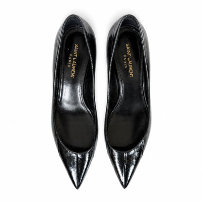 100% Genuine Eel Skin Saint Laurent Paris Black Kitten Heel Pumps Size 38.5 / US 8