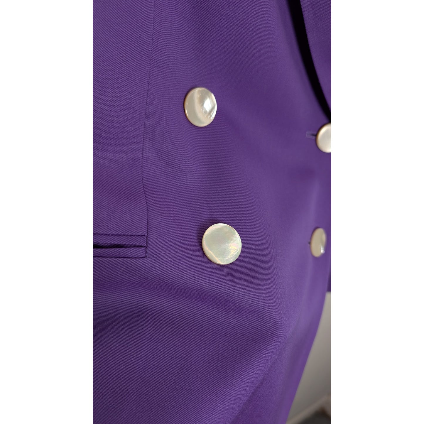 Purple Double Breasted 100% Italian Wool Pantsuit — Mother of Pearl Buttons