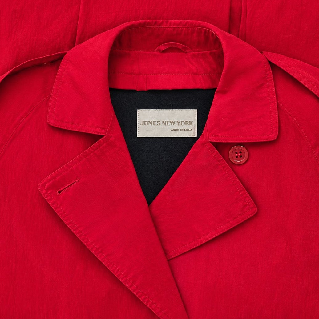 Vintage Jones New York Red Trench Coat Belted Zip Out Wool Liner Made in USA