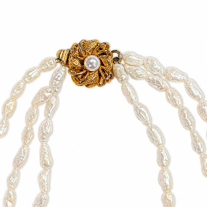 3 Strand Freshwater Pearl Necklace & Bracelet Set White Pink Luster