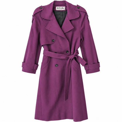 Vintage Art De La Mode Purple 100% Wool Trench Coat Belted Made in USA