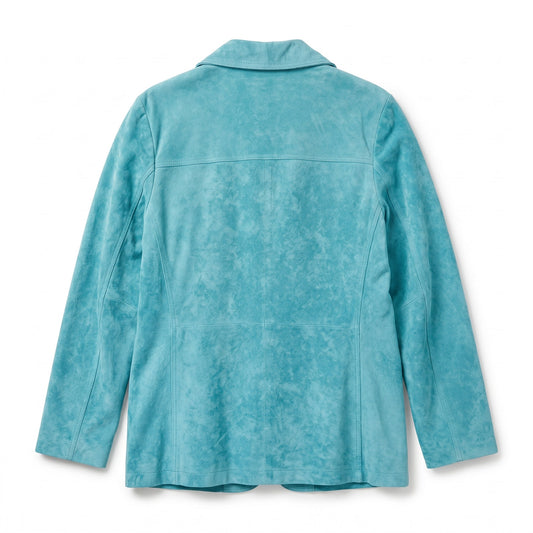 NEW Danier Genuine Leather Teal Suede Jacket | 4-Button Notch Lapel | Satin Lined