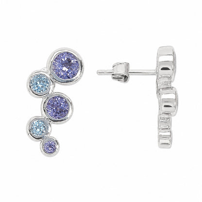 925 Sterling Silver Amethyst & Blue Topaz Stud Earrings Bezel Set Post Earrings New