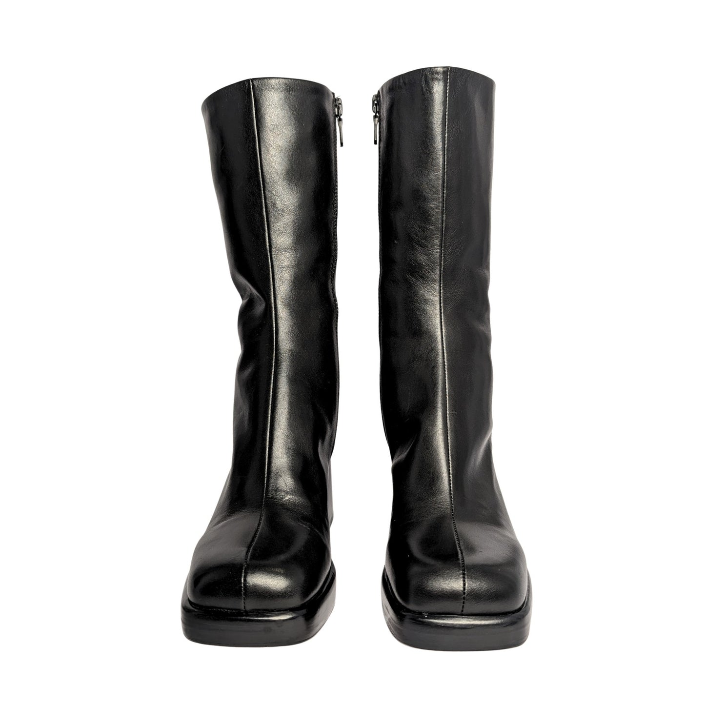 Rag & Bone Black Leather Platform Block Heel Boots Square Toe
