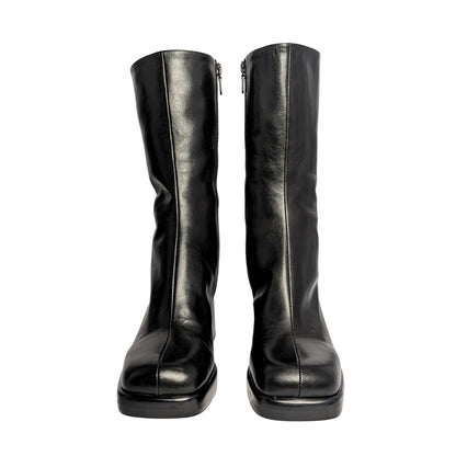 Rag & Bone Black Leather Platform Block Heel Boots Square Toe