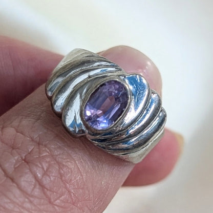 Vintage 925 Sterling Silver Amethyst Ring Size 7 Sculptural Statement Ring