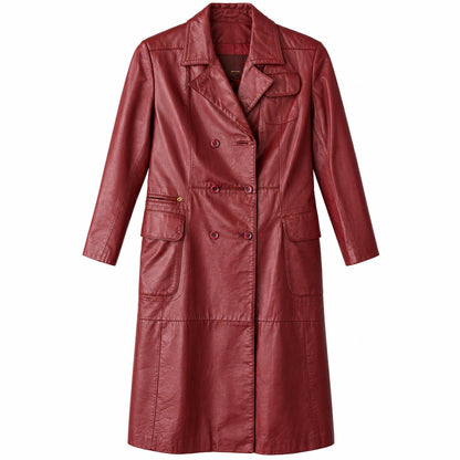 Vintage Etienne Aigner Burgundy Genuine Leather Trench Coat Belted Size 14