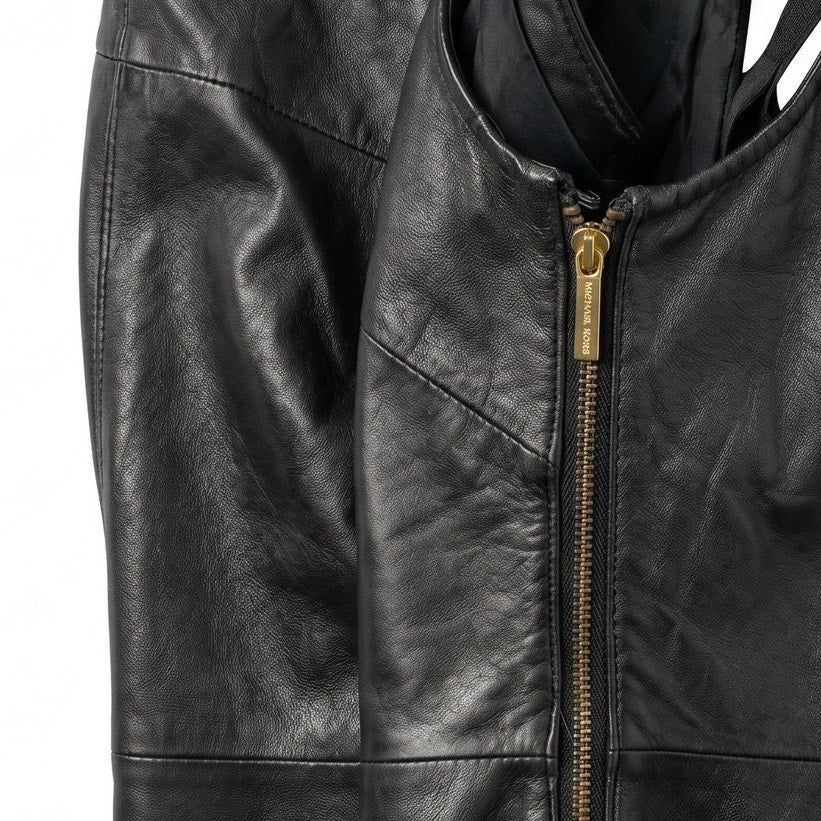 100% Genuine Leather Michael Kors Black One-Shoulder Black Mini Dress