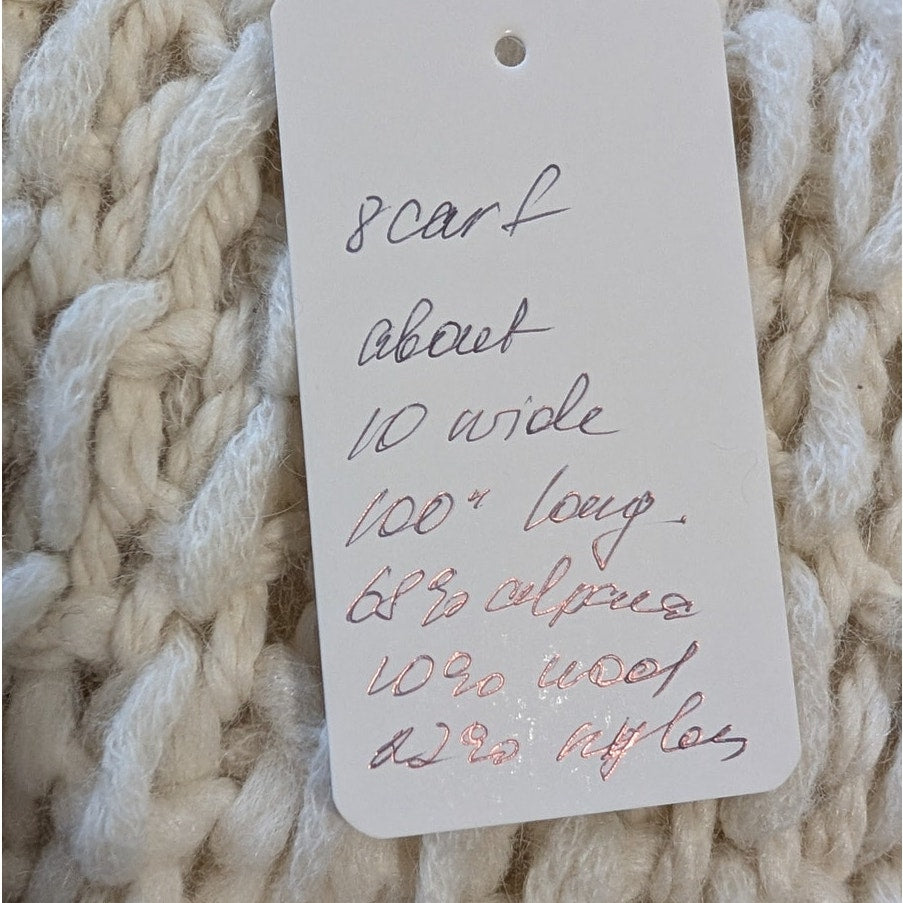 Free People Chunky Alpaca Wool Blend Fringe Scarf, Ivory, Oversized Long Knit