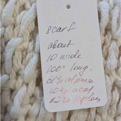 Free People Chunky Alpaca Wool Blend Fringe Scarf, Ivory, Oversized Long Knit