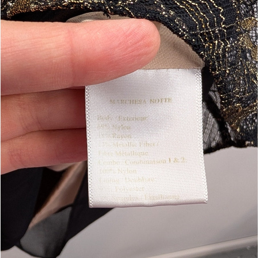 Marchesa Notte Black Gold Lace Sheath Cocktail Dress
