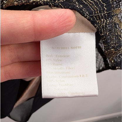 Marchesa Notte Black Gold Lace Sheath Cocktail Dress
