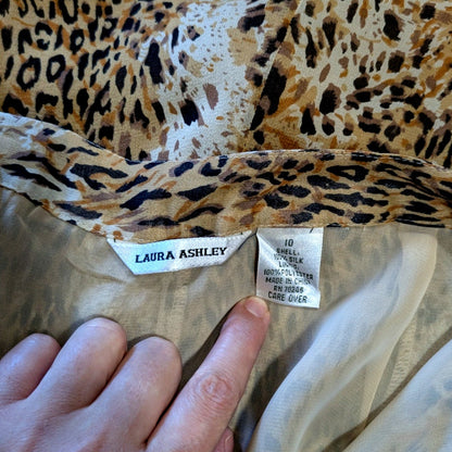 100% Silk Leopard Print Chiffon Midi Skirt | Size 10