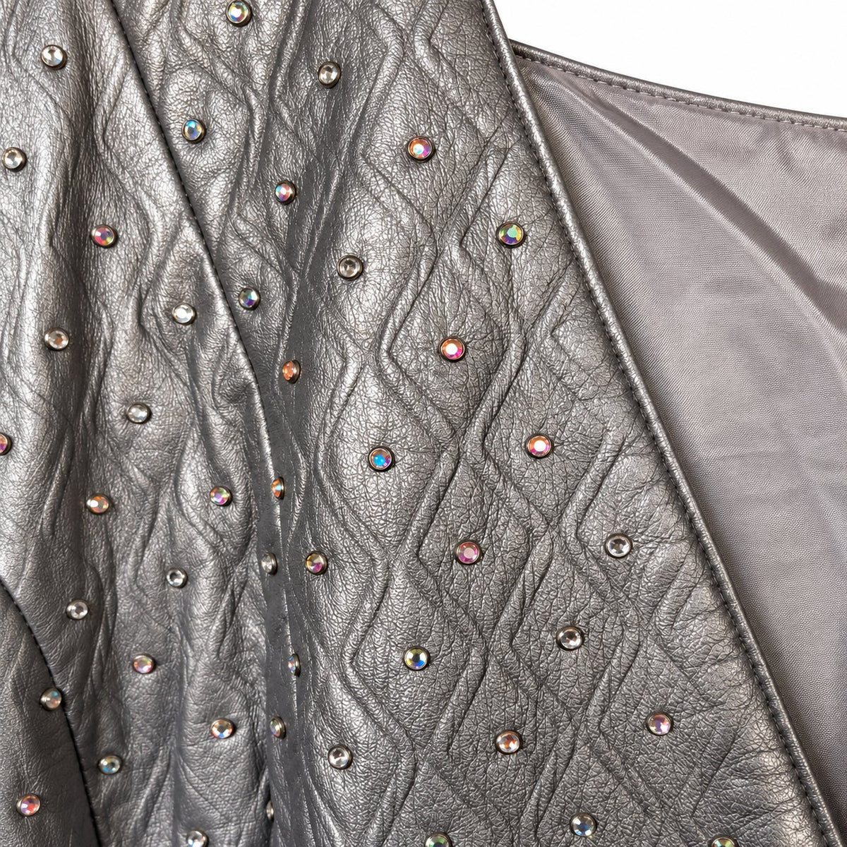 RARE DERO Rocco D'Amelio Silver Studded Leather Skirt Suit Quilted Jacket