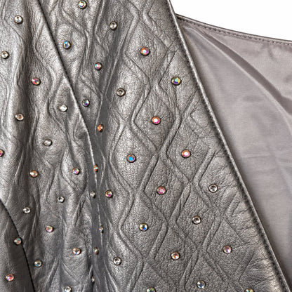 RARE DERO Rocco D'Amelio Silver Studded Leather Skirt Suit Quilted Jacket