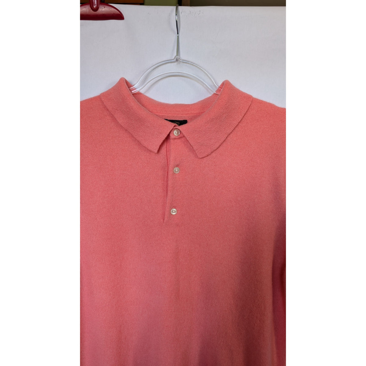 J.Crew Men's 100% Cashmere Short Sleeve Polo Sweater, Salmon Coral, Size L