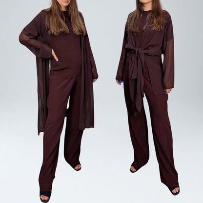 Georgiou Studio Burgundy 100% Silk Crinkle Top and Wide Leg Pants Set 4 / 6P