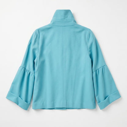 NWT Per Se Teal Double-Breasted Cropped Jacket | Cowl Neck | Bell Sleeves | 98% Wool