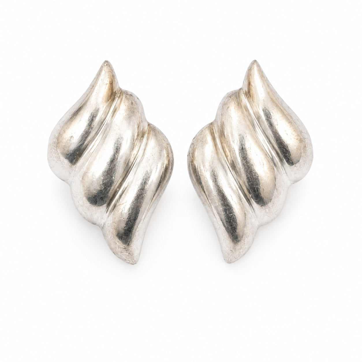Vintage 925 Sterling Silver Sculptural Swirl Post Earrings Lightweight Statement Earrings