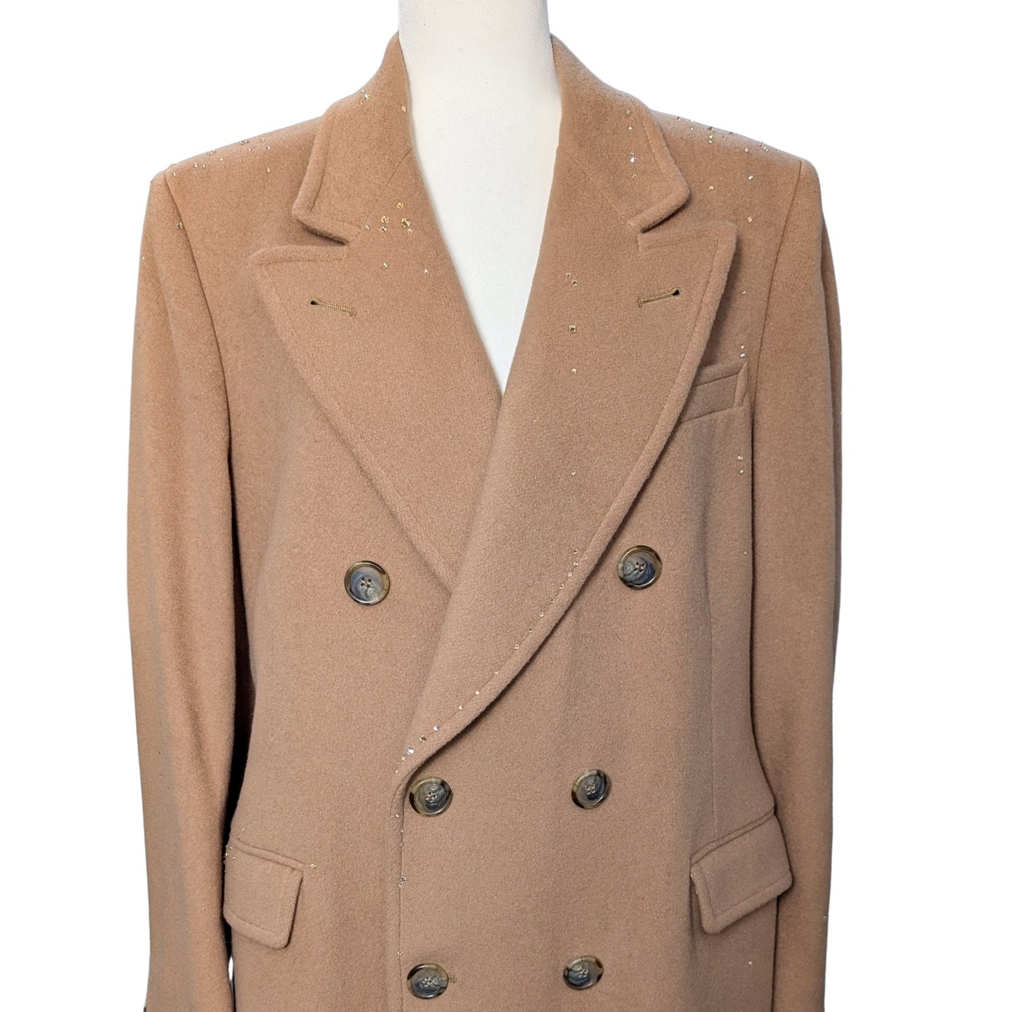 Tempo Europe by London Fog Camel Wool Coat with Austrian Crystal Embellishment
