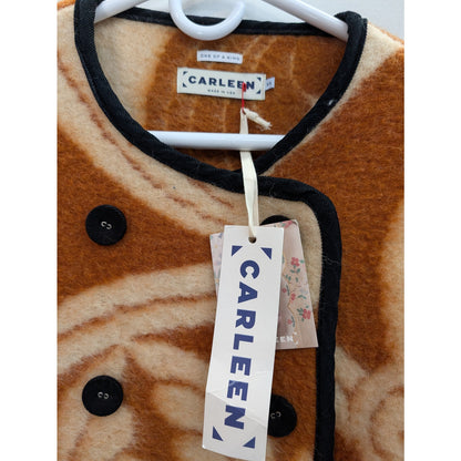 Carleen Upcycled Wool Blanket Coat Pumpkin & Cream