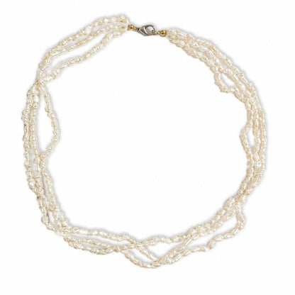3 Strand Natural Baroque Pearl Necklace White Vintage 18"