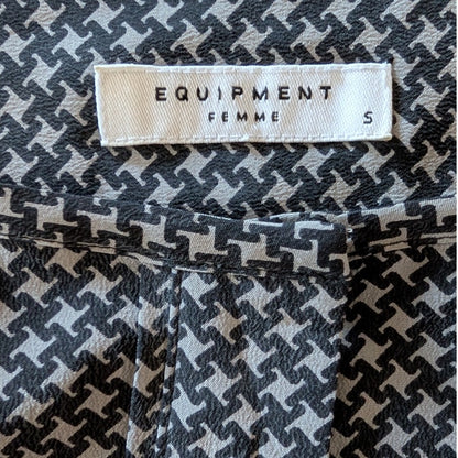 Equipment 100% Silk Houndstooth Blouse | Size S | Black & Grey | Long Sleeve |