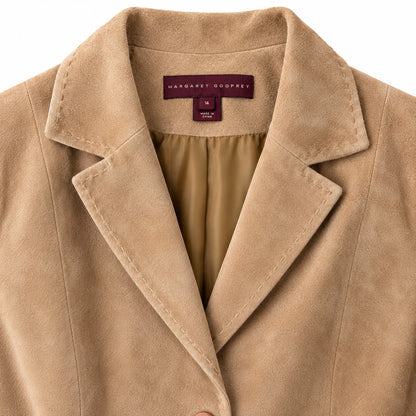 Margaret Godfrey Tan Suede Leather Blazer Jacket 3-Button Lined Size 14