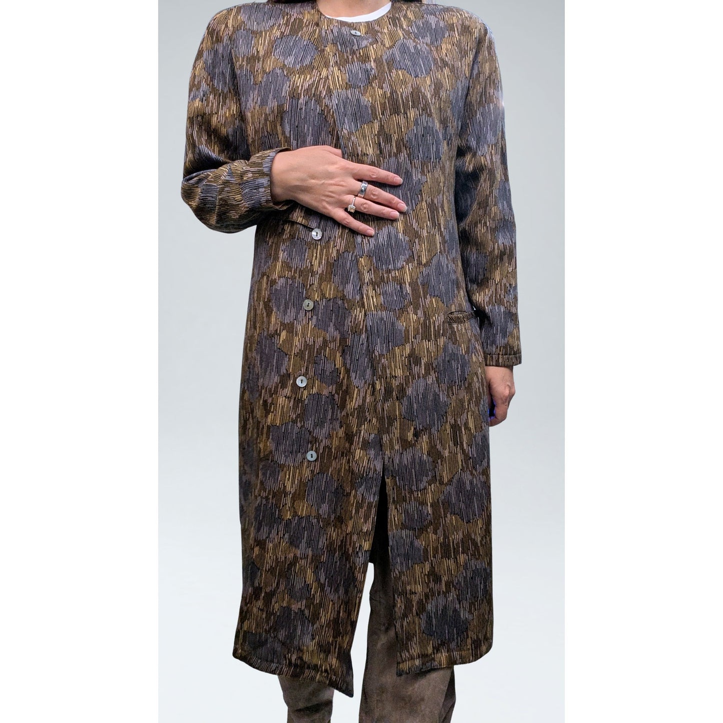 Vintage Omanti Wool Coat with Detachable Collar Olive Multi-Tone