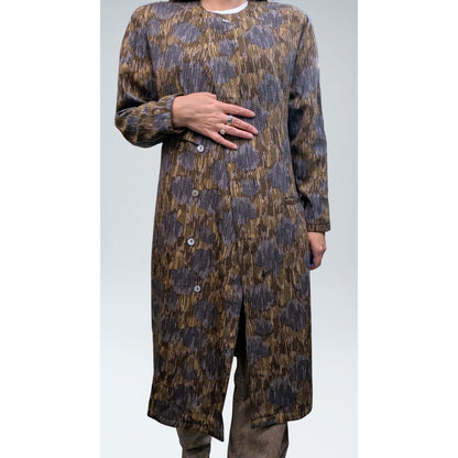 Vintage Omanti Wool Coat with Detachable Collar Olive Multi-Tone