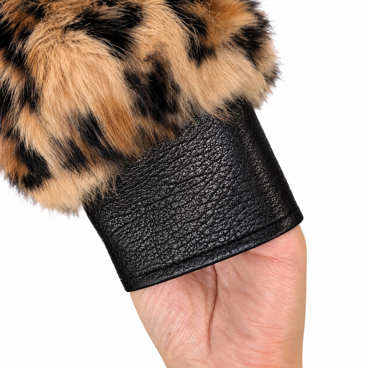 Pam & Gela Genuine Rabbit Fur Leather Leopard Bomber Jacket Size S