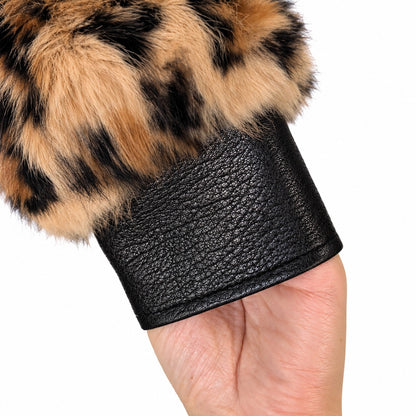 Pam & Gela Genuine Rabbit Fur Leather Leopard Bomber Jacket Size S