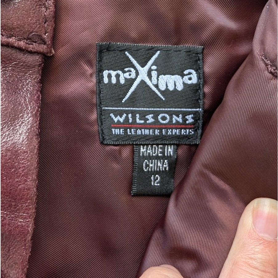 Wilsons Maxima Burgundy Genuine Leather Pants Bootcut 5 Pocket Size 12 NWT