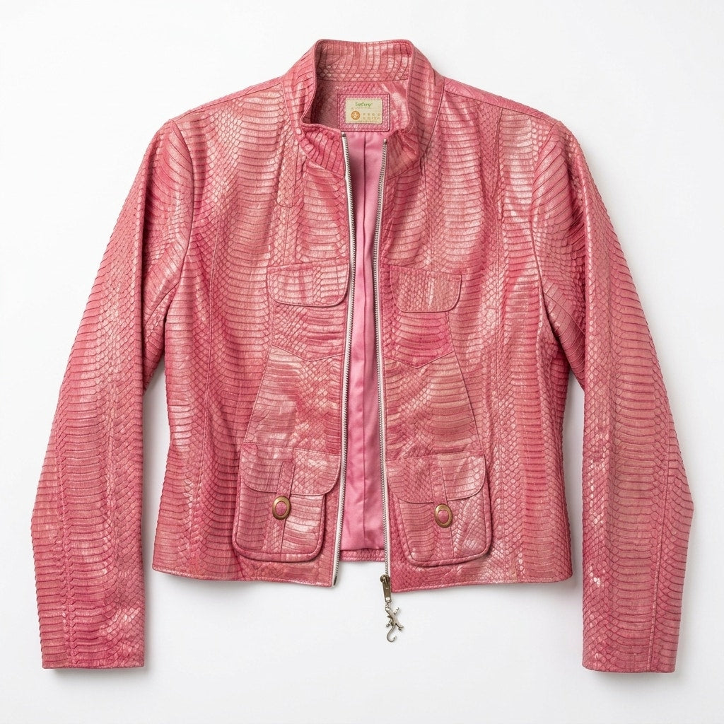 Biern Pearlescent Pink 100% Genuine Python Moto Style Jacket