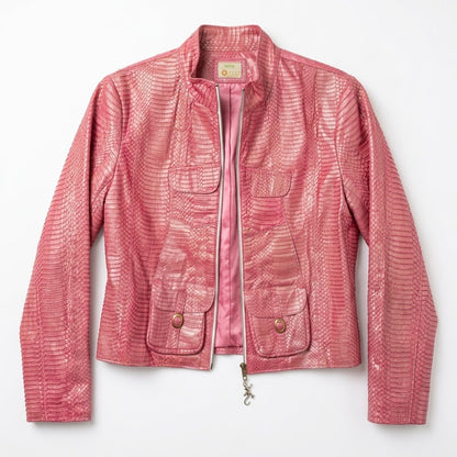 100% Genuine Python Pearlescent Pink Moto Jacket Biern | S
