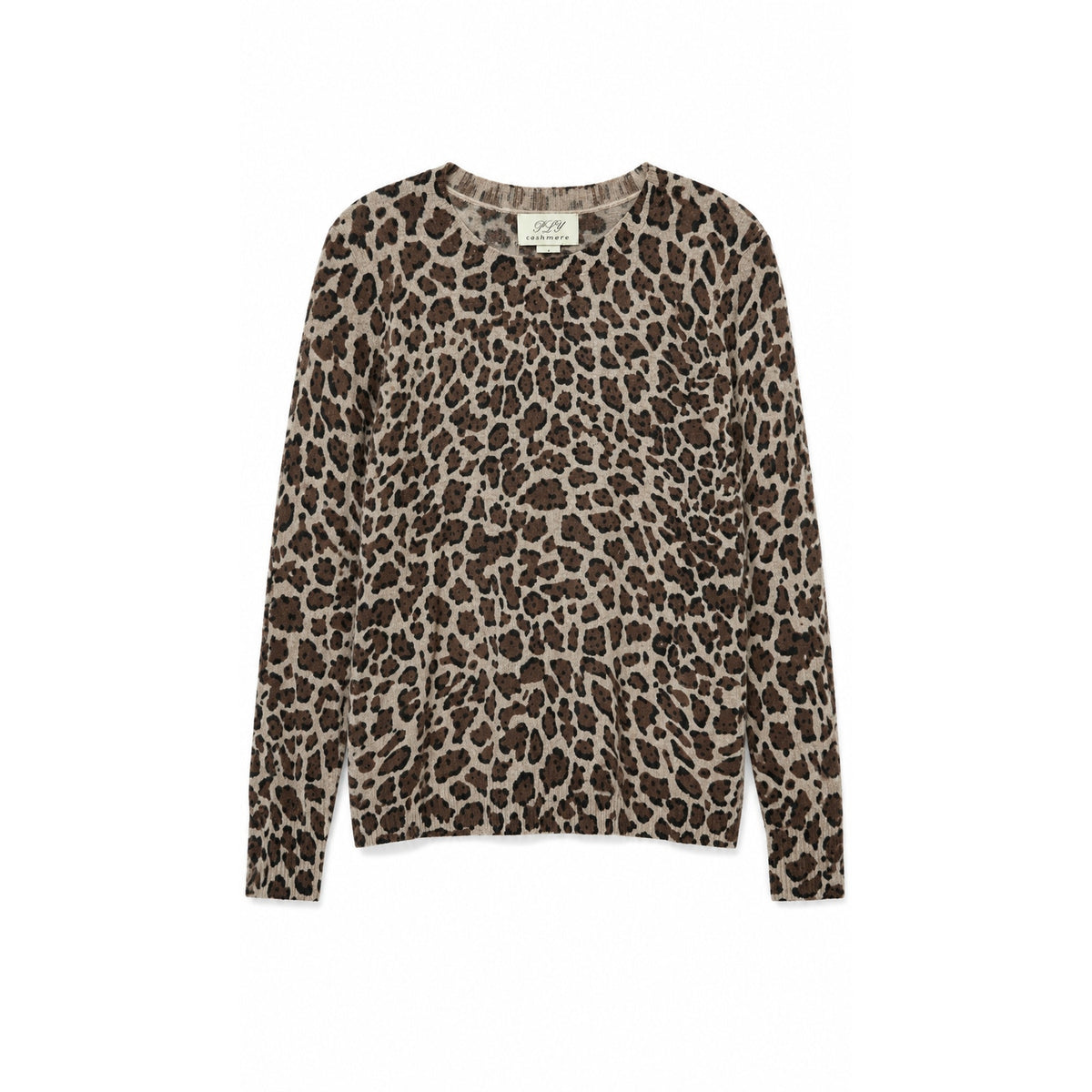 PLY Cashmere Leopard Print 100% Cashmere Crew Neck Sweater, Size M