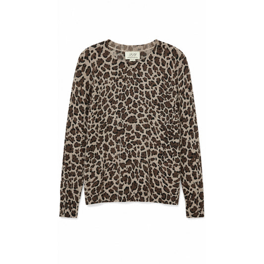 PLY Cashmere Leopard Print 100% Cashmere Crew Neck Sweater, Size M