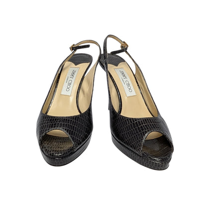 Jimmy Choo Snake Print Leather Slingback Heels Peep Toe