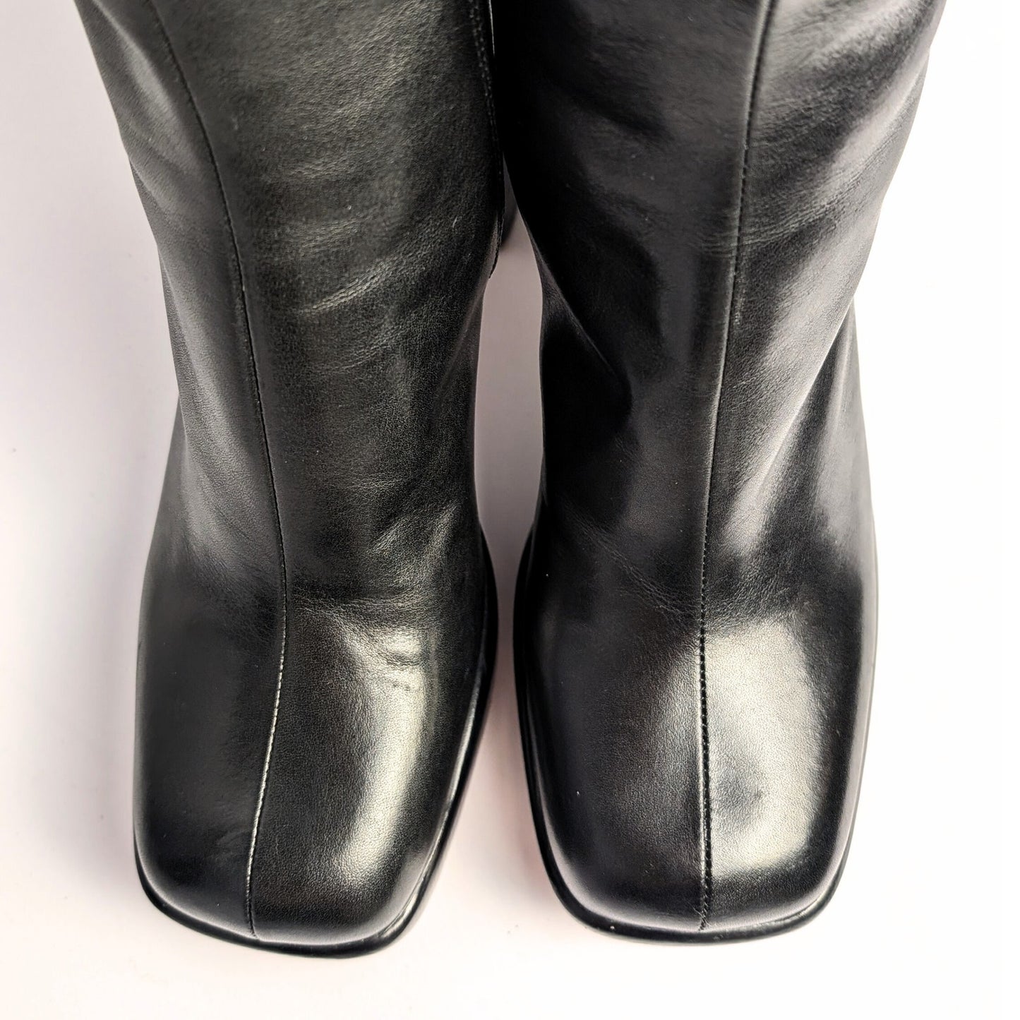 Rag & Bone Black Leather Platform Block Heel Boots Square Toe