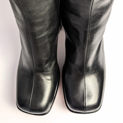 Rag & Bone Black Leather Platform Block Heel Boots Square Toe