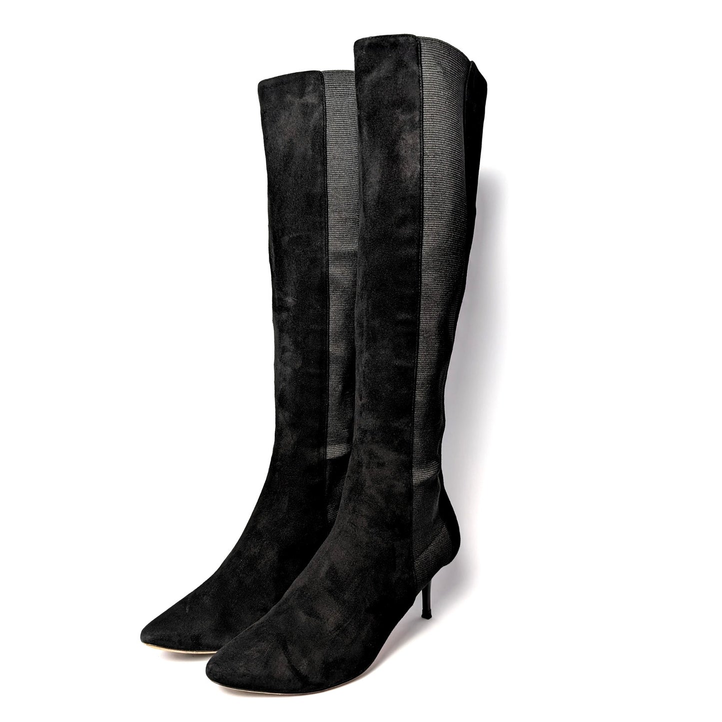 Jimmy Choo Faith 85 Black Suede Ankle Boots with Stretch Panels IT 37.5