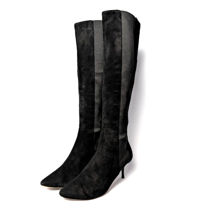 Jimmy Choo Faith 85 Black Suede Ankle Boots with Stretch Panels IT 37.5