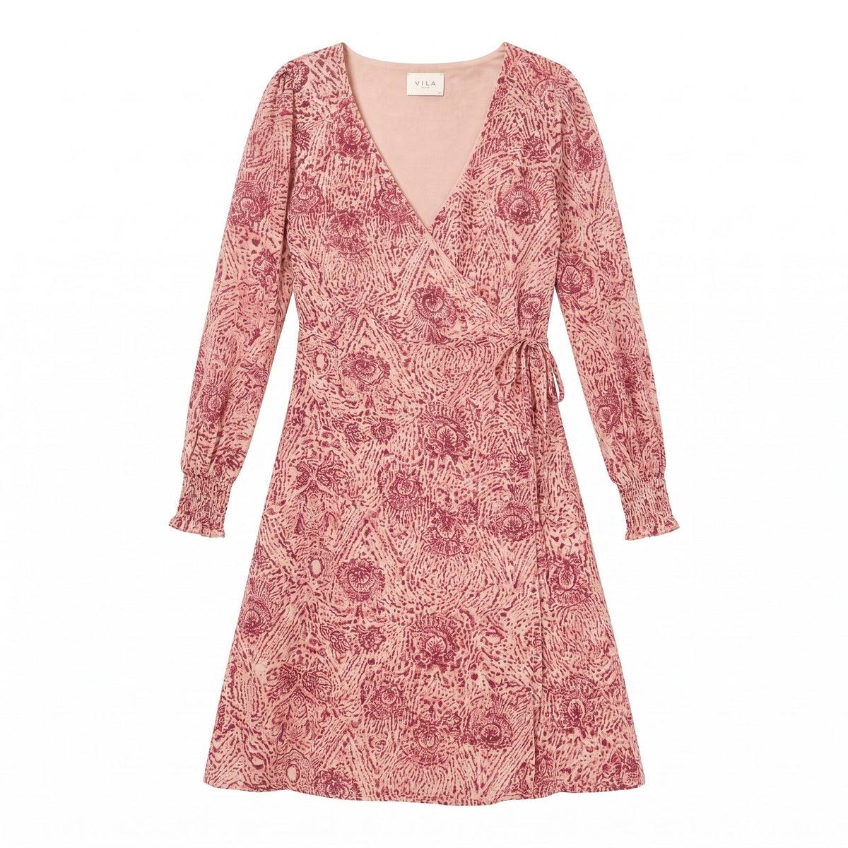 VILA Clothes Violika Pink Raspberry Medallion Print Wrap Midi Dress | EU 36 | Lined