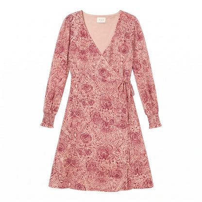 VILA Clothes Violika Pink Raspberry Medallion Print Wrap Midi Dress | EU 36 | Lined