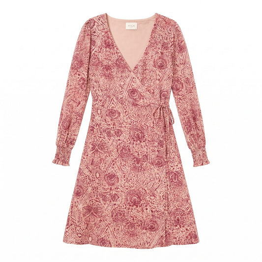 VILA Clothes Violika Pink Raspberry Medallion Print Wrap Midi Dress | EU 36 | Lined