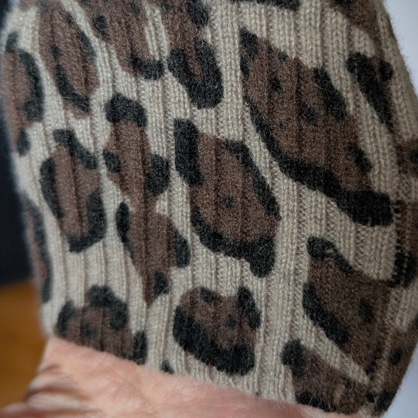 PLY Cashmere Leopard Print 100% Cashmere Crew Neck Sweater, Size M