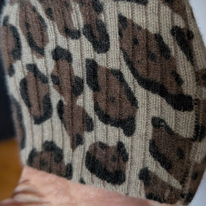 PLY Cashmere Leopard Print 100% Cashmere Crew Neck Sweater, Size M
