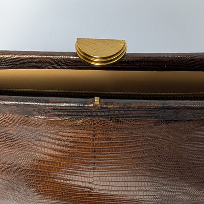 Vintage Palizzio Genuine Lizard Leather Convertible Clutch Shoulder Bag Auburn Brown